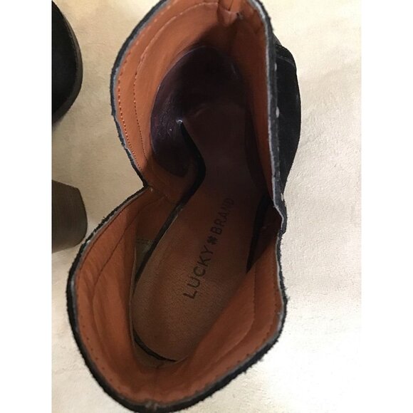 Lucky Brand Womens Libeth Booties Ankle Boots Black Suede Studded Pull On 7.5 - Picture 7 of 9